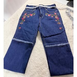 Kate Spade Floral Embroidered Cropped Jeans Stud Detail SIze 25 NWOT